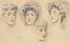 Four head studies of a lady, traditionally identified as Mrs Gertrude Vanderbilt Whitney