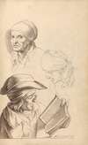 Sketches of Two Heads, and a Man Reading a Book