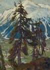 Fir Trees in front of the Mountains. Study from North Norway