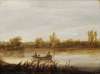River Landscape With Fishermen In A Boat
