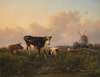 A flat landscape with cattle