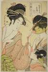 Beauties of the Pleasure Quarters (Seiro bijin awase); Kisegawa of the Matsubaya with Attendants Onami and Menami