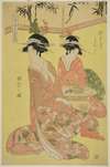 Beauties Parodying the Seven Sages – A Selection of Younger Courtesans (Shichi kenjin yatsushi bijin shinzo zoroe); Momiji of the Echizenya