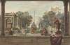 An Italianate Garden with a Parrot,a Poodle,and a Man