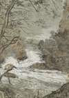 River Landscape with a Waterfall (recto)