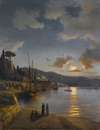 A Turkish Harbour By Moonlight