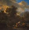 Italianate Landscape with Figures and Pack Animals on the Banks of a River