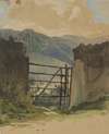 Stone wall and gate, sketch