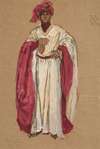 Unidentified man in a red robe, costume sketch for King Richard II