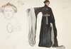 Richard II (in black), costume sketch for Henry Irving’s 1898 Planned Production of Richard II