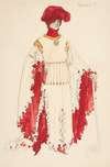 Richard II (in red), costume sketch for Henry Irving’s 1898 Planned Production of Richard II