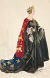 The Queen (in black), costume sketch for Henry Irving’s 1898 Planned Production of Richard II