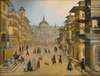 Elegant figures strolling in a renaissance town