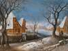 A winter landscape, with figures in a village