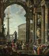 An architectural capriccio with the philosopher Diogenes and other figures