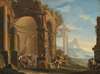 A capriccio with figures conversing by classical ruins