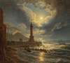 Leuchtturm im Hafen von Neapel bei Mondschein