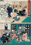 Act IX; Oishi Disguises Yuranosuke as a Komusō (Flute-Playing Monk); Oishi Attacks Honzō for Having Brought about Enya’s Demise