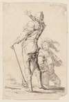 Two Soldiers, One Seen From Behind, Holding a Club