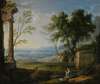 Classical landscape with ancient ruins, figures in the foreground