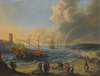 A Mediterranean Harbour Scene With An Ottoman Barge And Other Boats, Figures On The Beach, A Rainbow In The Distance