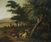 Shepherds Resting With Their Flock At The Edge Of A Wood
