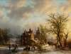 Winter landscape with wood gatherers and skaters