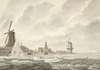 Gezicht van de opkruijing van het ijs, op en tegen de borstwering agter de Runmolen te Gorinchem, den 20.n Februarij 1799