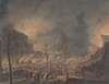 Lodewijk Napoleon bezoekt de ruïnes op het Rapenburg te Leiden na de ontploffing van het kruitschip op 12 januari 1807