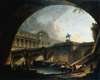 Caprice architectural; un palais inspiré du Louvre et le Pont-Neuf s’encadrant dans l’arche d’un pont