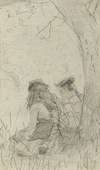 Two Girls Seated on a Bank