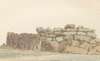 Panorama met monument van Feniciërs of Carthagen op eiland Gozo