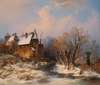 River Landscape in Winter with House and decorative figures