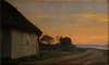 Evening lanscape with a house and garden by the sea. Ellekilde