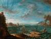 A coastal landscape with ships and figures