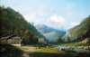 Flusslandschaft im Gebirge mit Blick auf das Mont-Blanc-Massiv