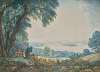 An extensive view with a lake outside Rome (possibly Lake Bolsena), with figures