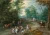 Wooded landscape with travellers