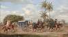 Une caravane de gauchos et leurs chariots traversant la Pampa, Argentine