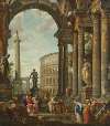 A classical capriccio with the Colosseum, Trajan’s column and the Farnese Hercules, with the Philosopher