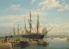 Dutch sailing ships at anchor in a river estuary