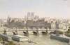 Vue de l’île de la Cité et le pont-Neuf avec ses boutique, vers 1840