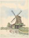 molens; oliemolen De Wind, Kalverringdijk, verbrand 1914, geheel links een fabriek met schoorsteen