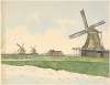 Op de voorgrond rechts doppenmolen De Prolpot aan de Hemmes, op de achtergrond links twee andere molens