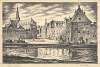 Gezicht vanaf het Spaarne op de Waag en Damstraat. In de verte de Grote of Sint-Bavokerk