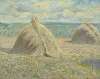 French summer landscape with haystacks