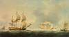 The Royal Caroline with an English Man-of-War in the Channel with other Ships and Fishing Boats