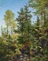 A Berry Picker by a Forest Brook, a Stork between the Trees