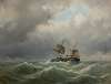 Een raderstoomschip met hulpzeilvermogen op een woelige zee