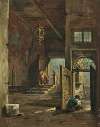 The interior courtyard of a Venetian palazzo, with two figures